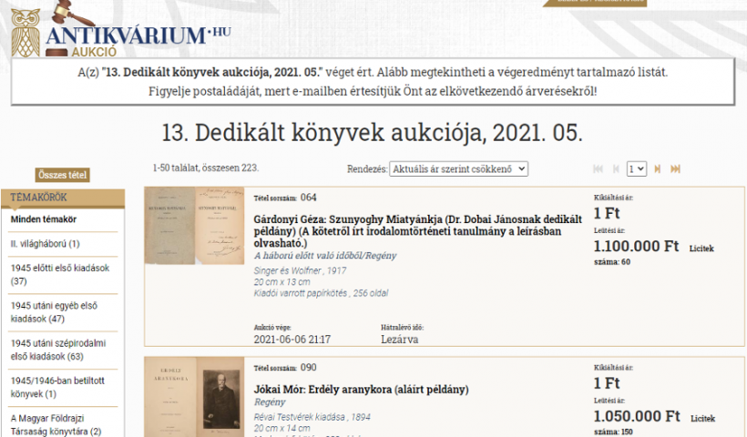 Dedikált könyvek aukciója - antikvárium.hu