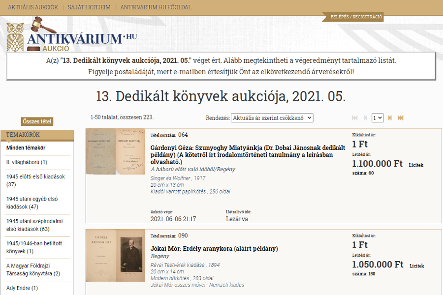 Dedikált könyvek aukciója - antikvárium.hu